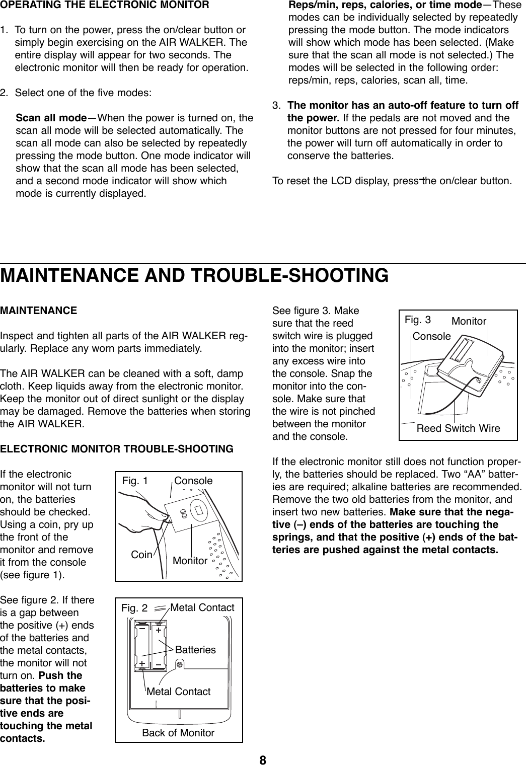 Page 8 of 12 - Proform Proform-Pfmc77755-Air-Walker-Users-Manual- *PFMC77755 138485  Proform-pfmc77755-air-walker-users-manual