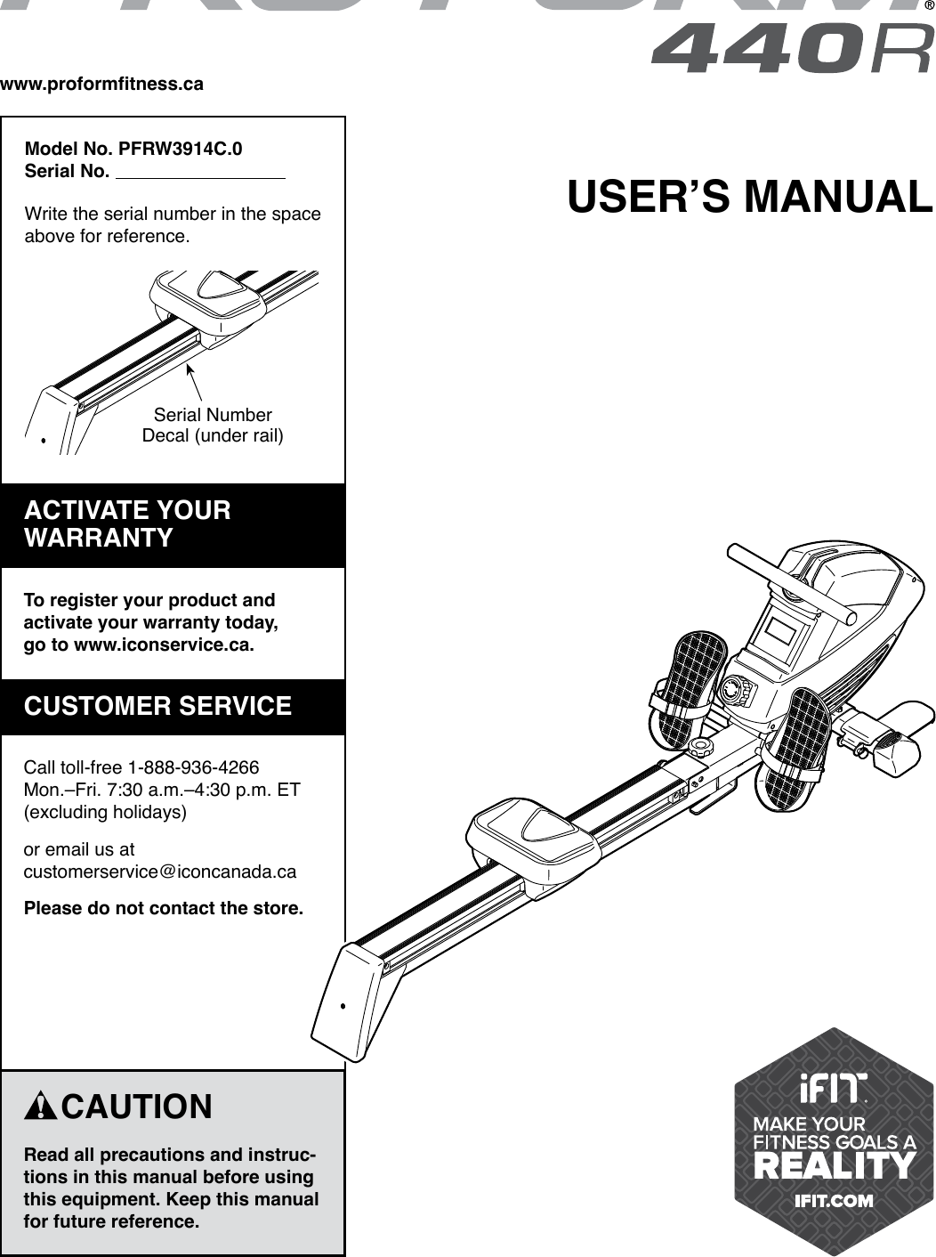 Proform Pfrw3914C0 440R Rower Users Manual