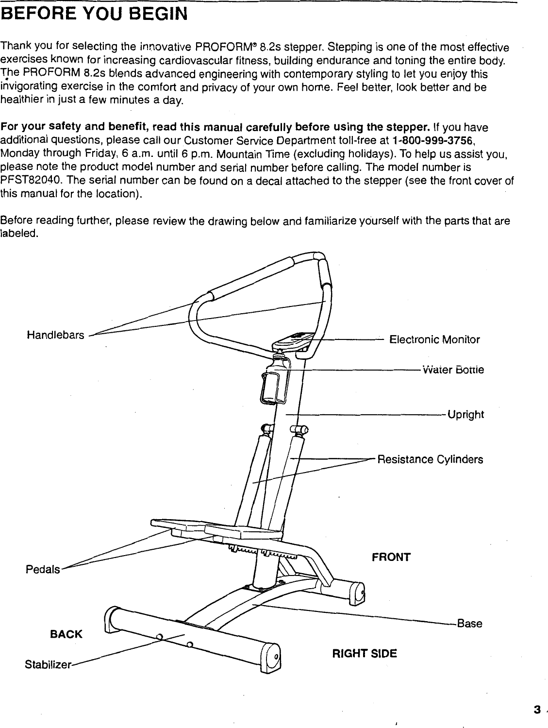 Page 3 of 12 - Proform Proform-Pfst82040-8-2S-Stepper-Users-Manual-  Proform-pfst82040-8-2s-stepper-users-manual