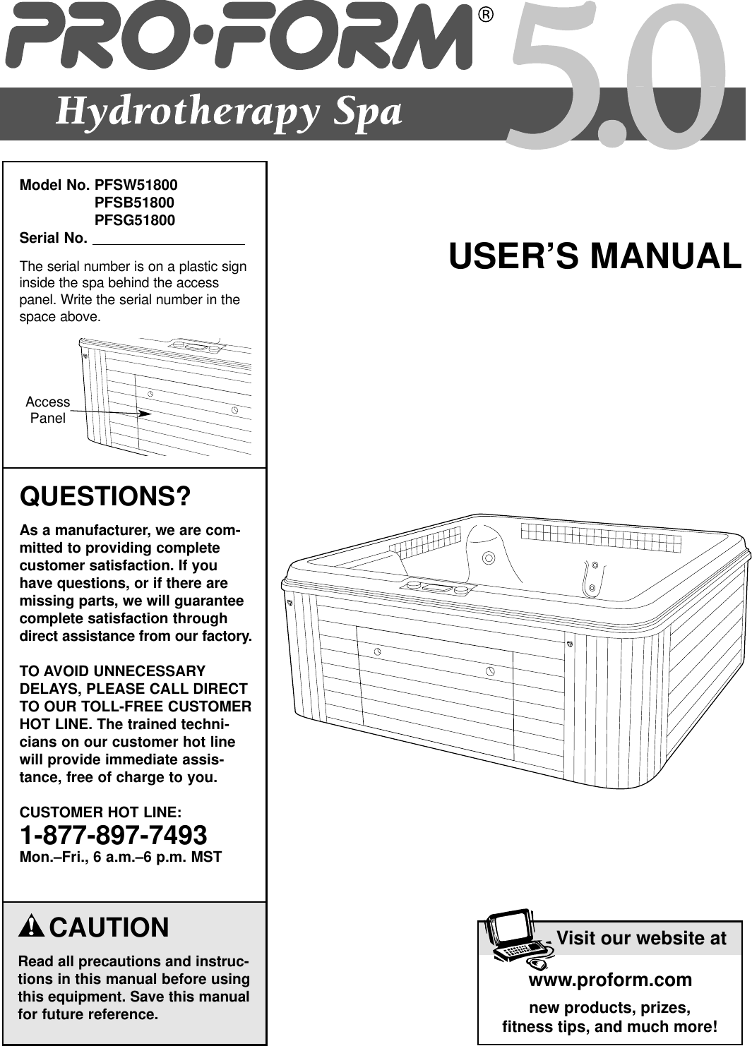 Proform Pfsw51800 5 0 Spa Users Manual