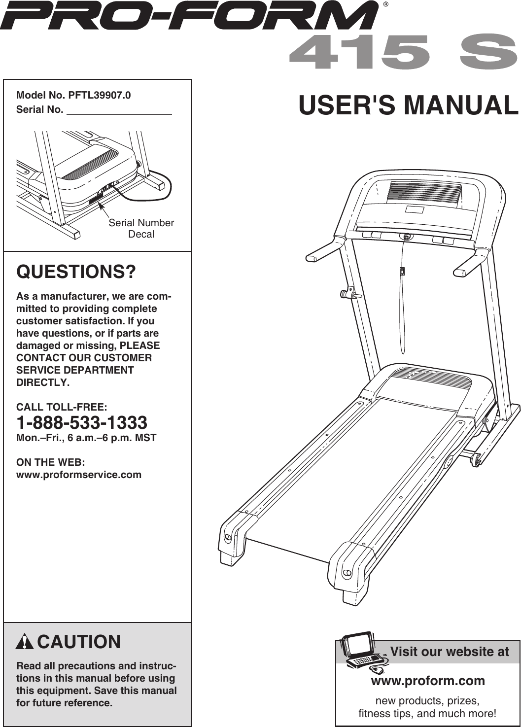 Proform Pftl399070 415 S Treadmill Users Manual 294241 205863