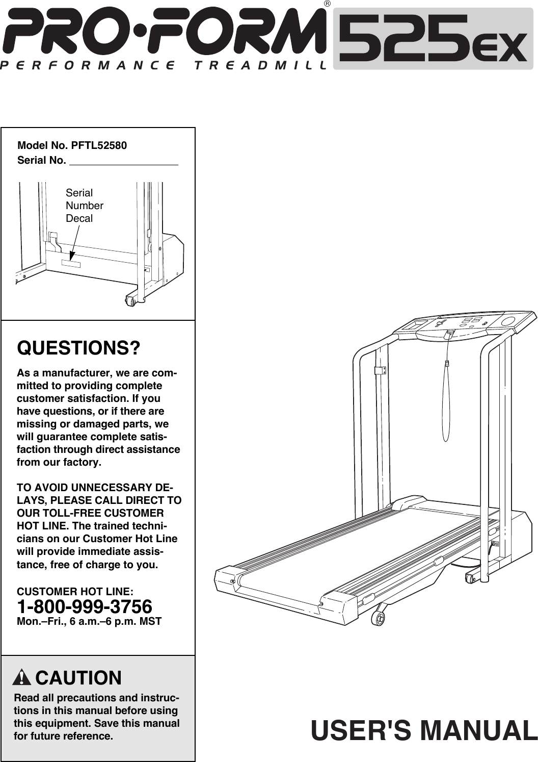 Proform Pftl52580 525Ex Treadmill Users Manual *PFTL52580 146014