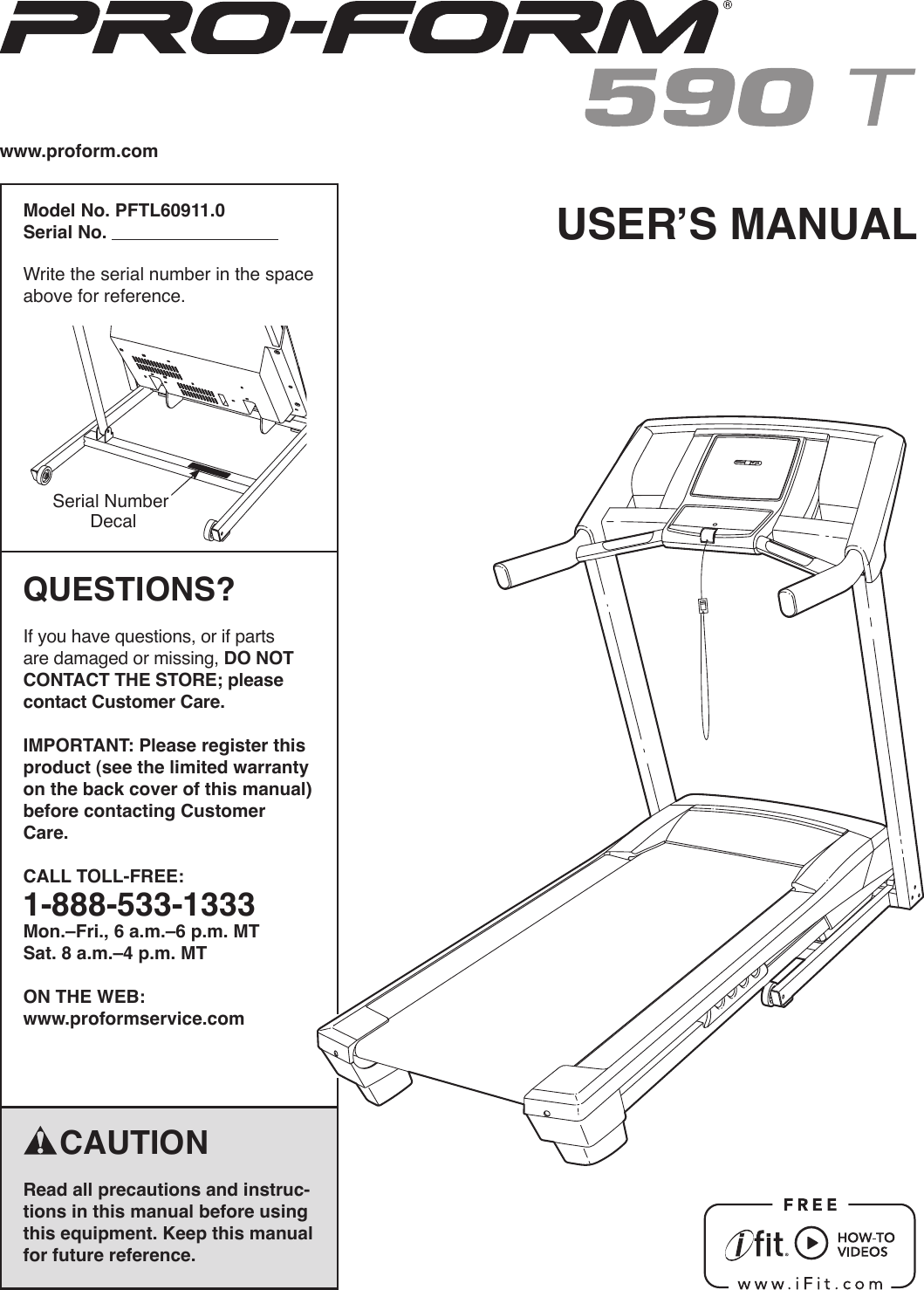 Proform Pftl609110 Treadmill Users Manual