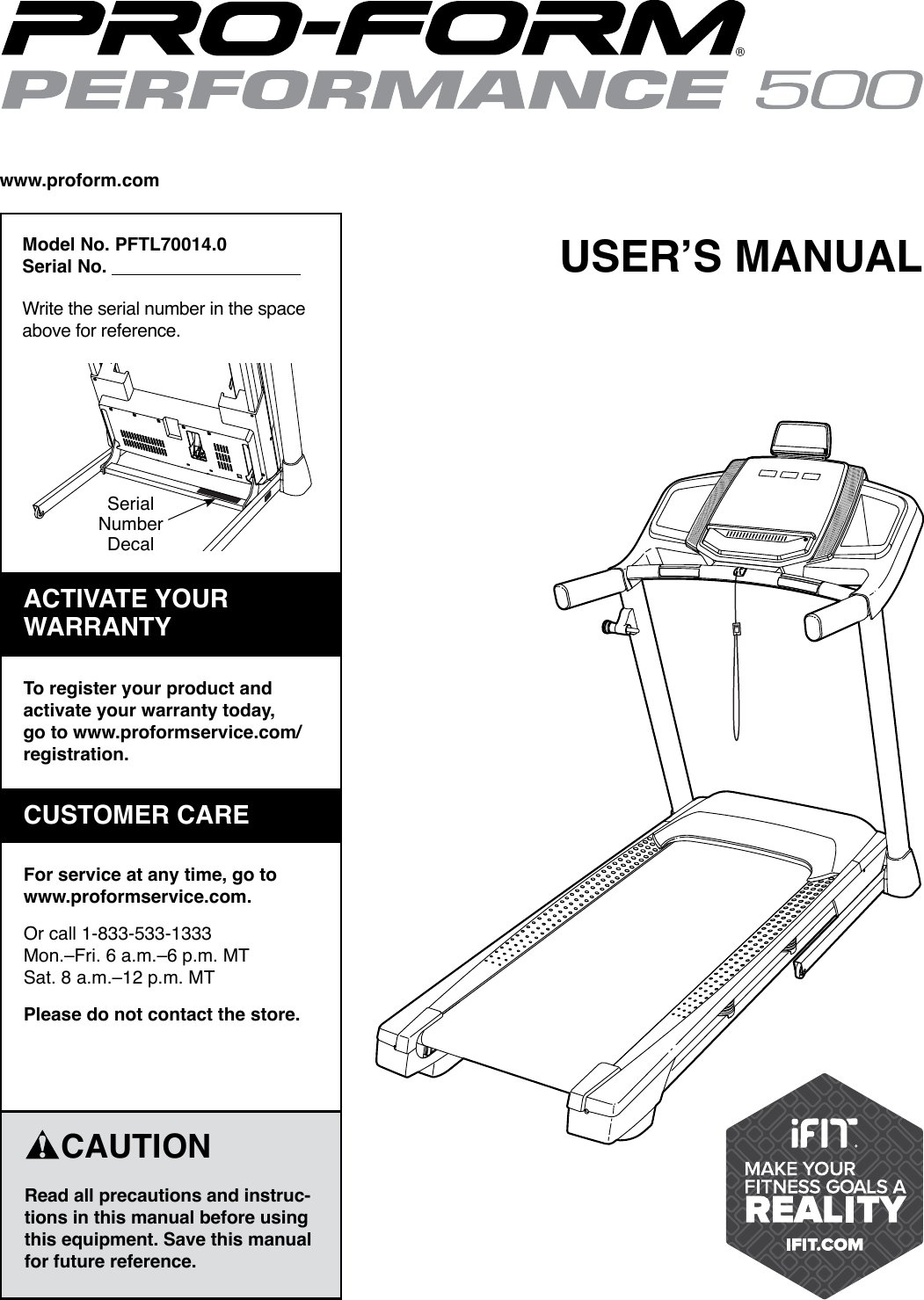 Proform Pftl700140 Performance 500 Treadmill Users Manual