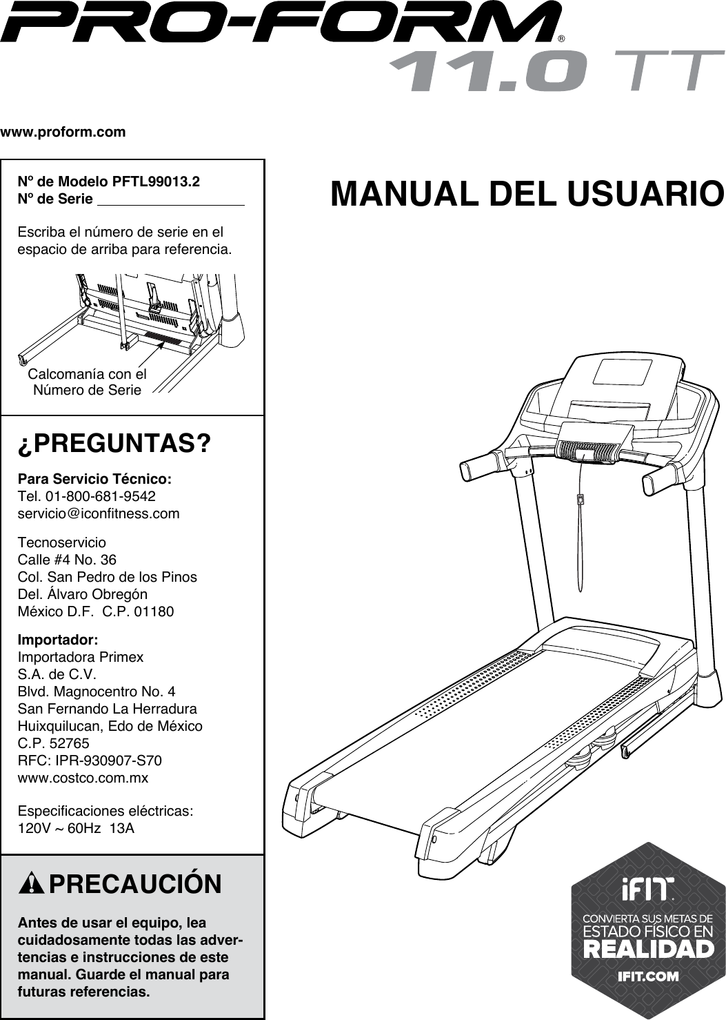 Proform Pftl990132 11 0 Tt Treadmill Users Manual