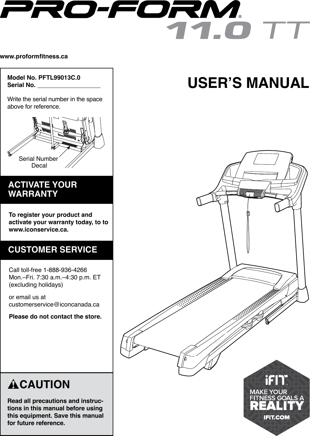 Proform 11.0 best sale tt treadmill manual