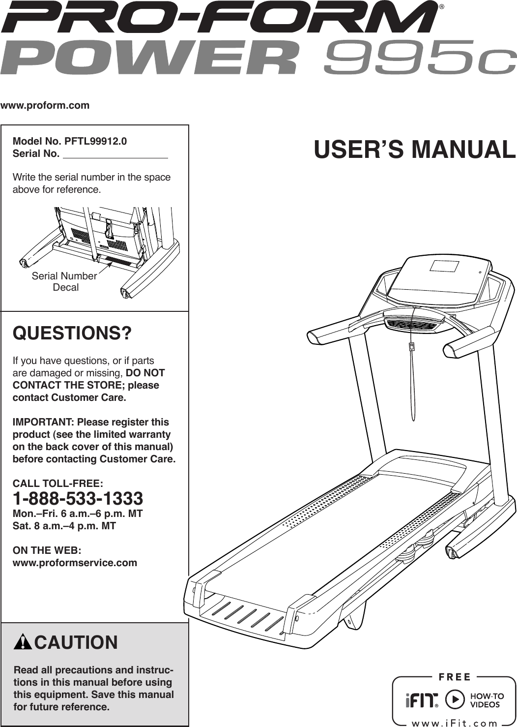 Proform Pftl999120 Power 995 C Treadmill Users Manual