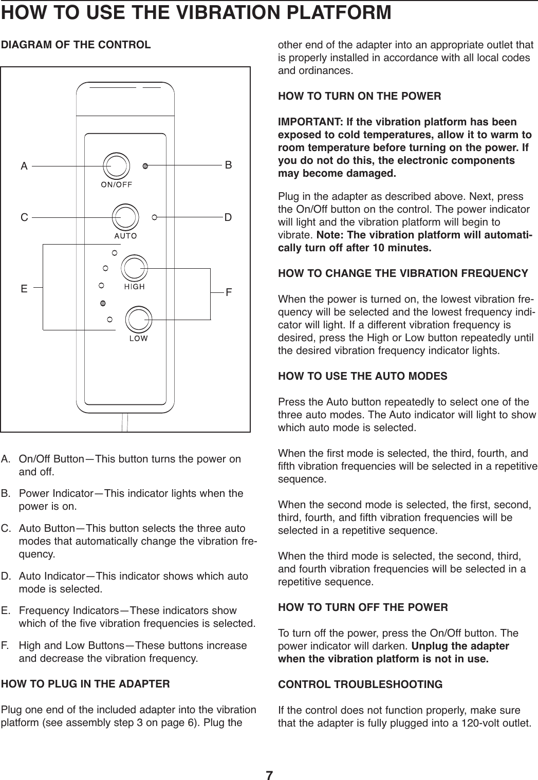 Page 7 of 12 - Proform Proform-Pfvb29070-Vibration-Bench-Users-Manual- PFEL39031-208048  Proform-pfvb29070-vibration-bench-users-manual