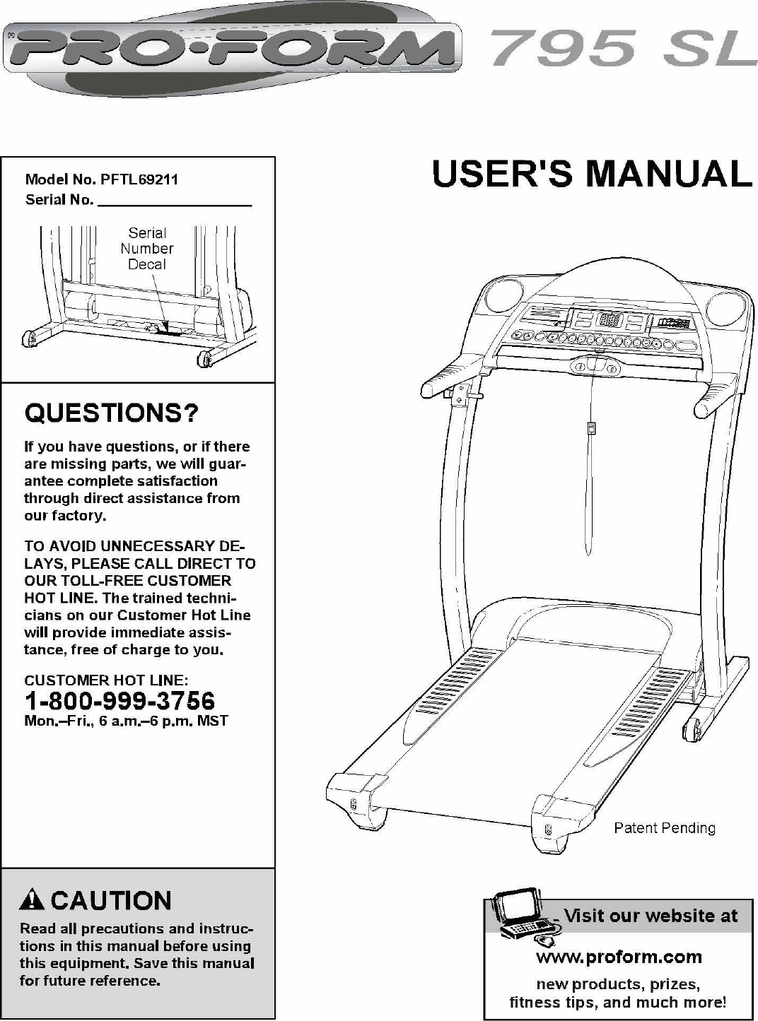 Proform Treadmill Pftl69211 Users Manual