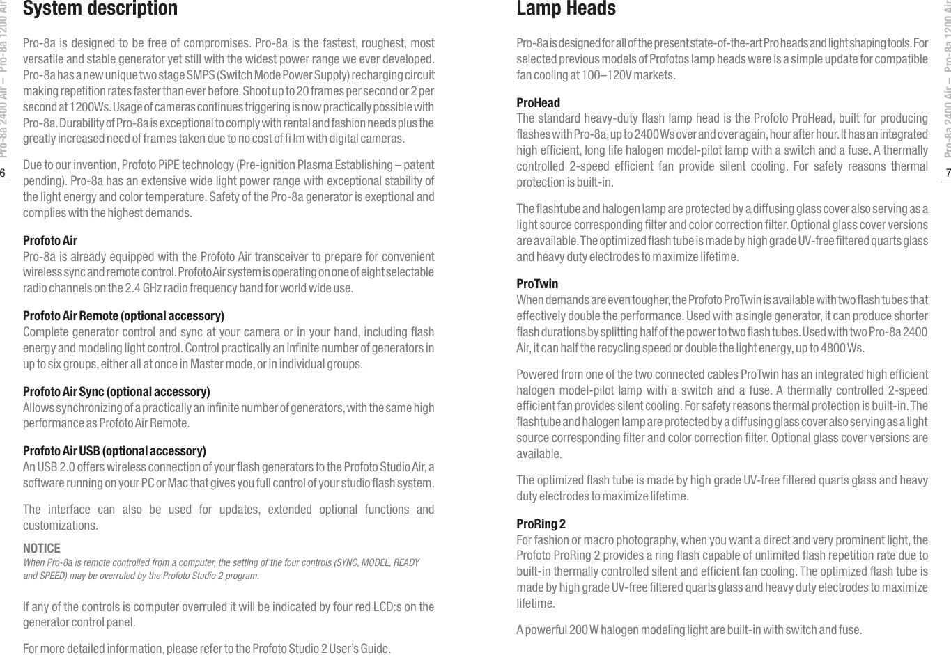 Page 4 of 12 - Profoto Profoto-Pro-8A-Generator-Pro-8A-1200-Air-Users-Manual- User's Guide Pro-8a 2400 Air / 1200  Profoto-pro-8a-generator-pro-8a-1200-air-users-manual