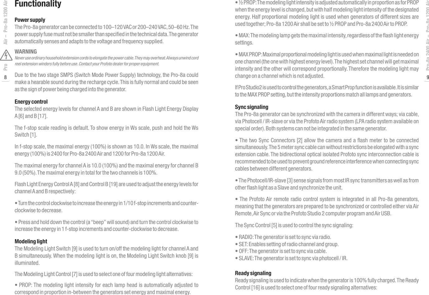 Page 5 of 12 - Profoto Profoto-Pro-8A-Generator-Pro-8A-1200-Air-Users-Manual- User's Guide Pro-8a 2400 Air / 1200  Profoto-pro-8a-generator-pro-8a-1200-air-users-manual