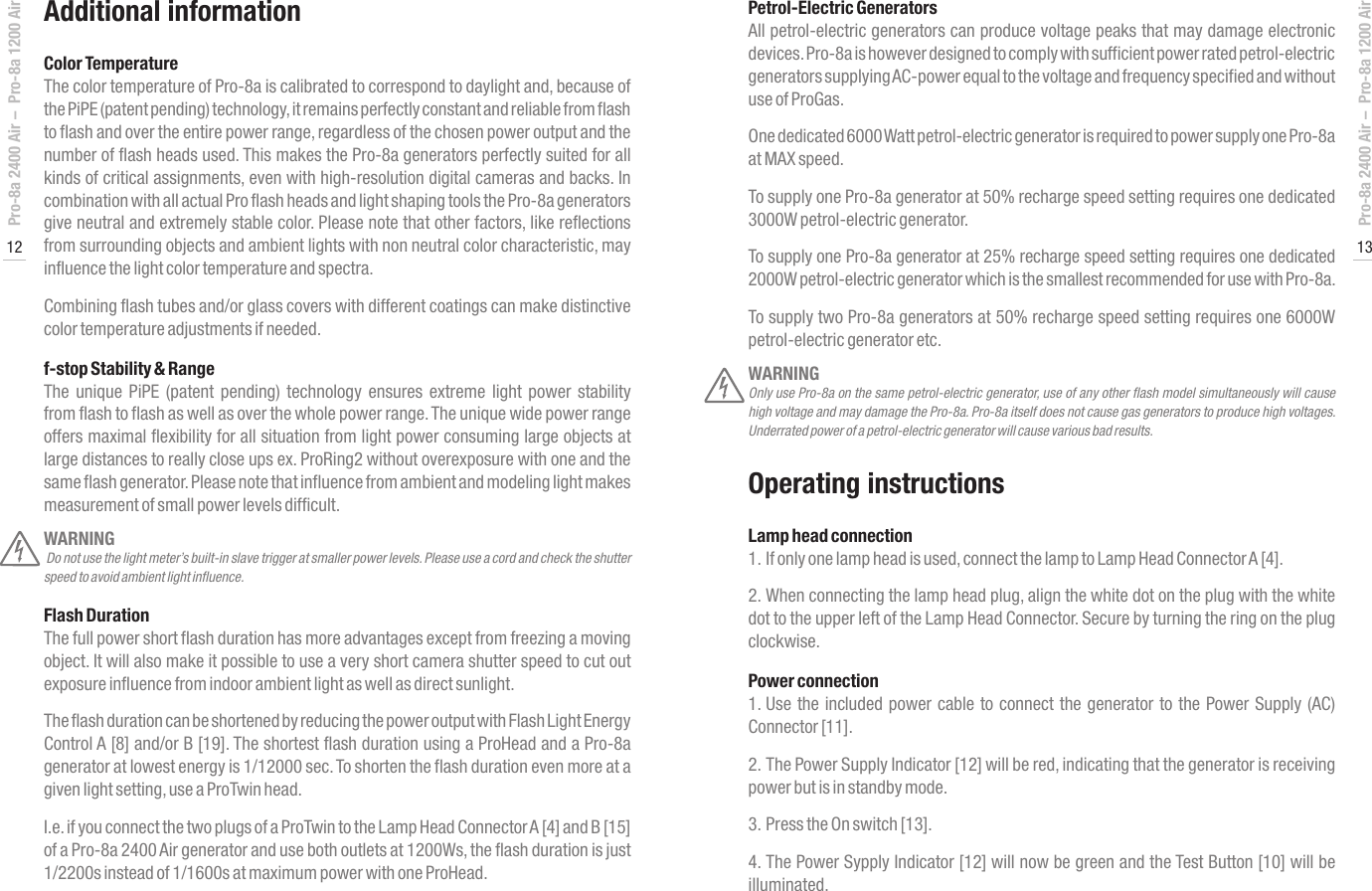 Page 7 of 12 - Profoto Profoto-Pro-8A-Generator-Pro-8A-1200-Air-Users-Manual- User's Guide Pro-8a 2400 Air / 1200  Profoto-pro-8a-generator-pro-8a-1200-air-users-manual