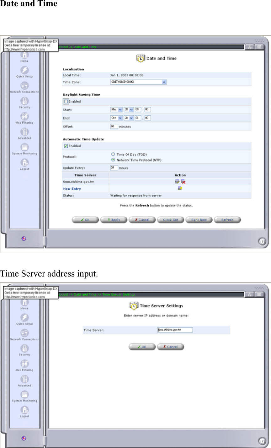 Date and Time Time Server address input. 