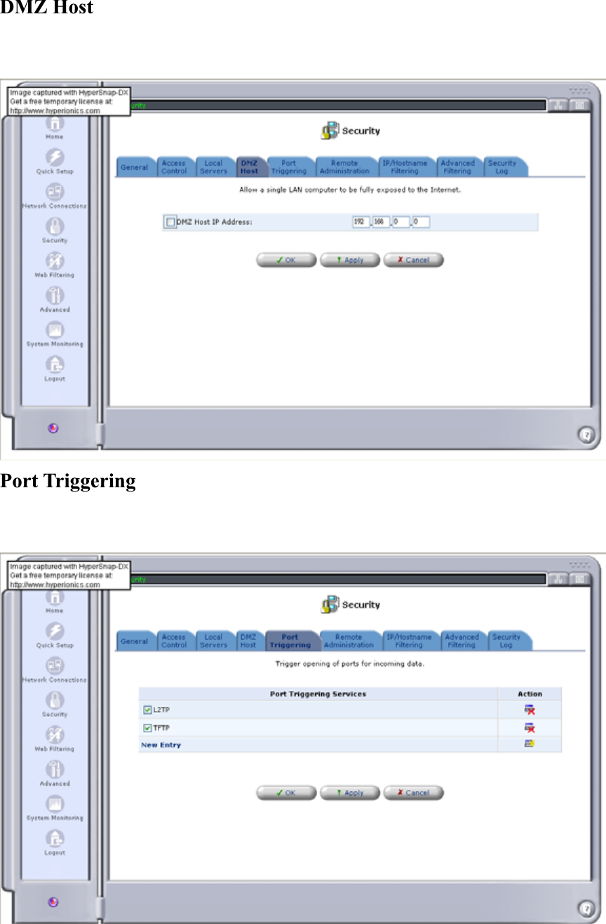 DMZ Host Port Triggering 