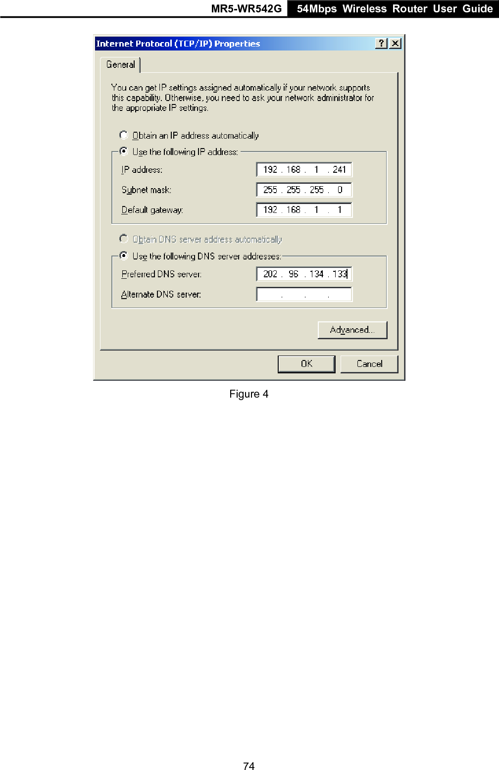 MR5-WR542G 54Mbps Wireless Router User Guide  74 Figure 4 