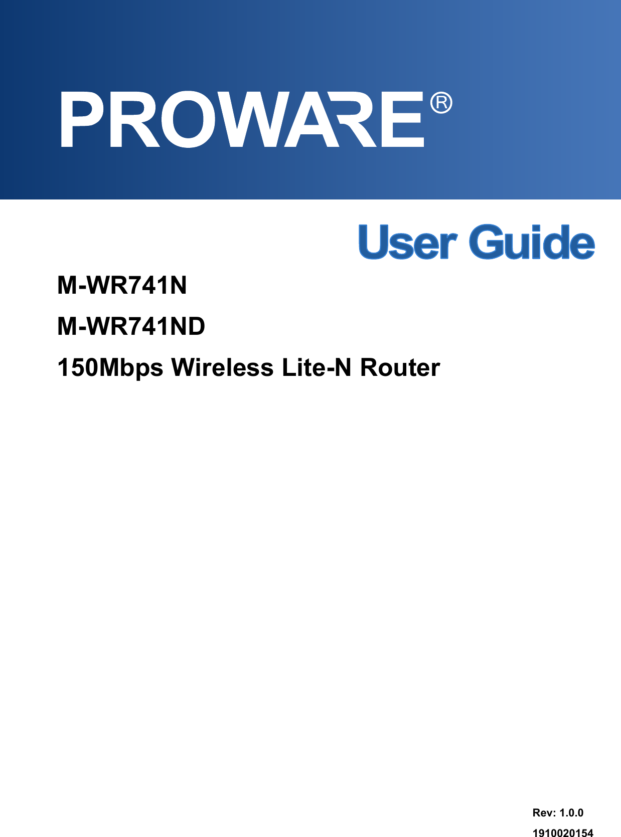   M-WR741N M-WR741ND 150Mbps Wireless Lite-N Router  Rev: 1.0.0 1910020154   