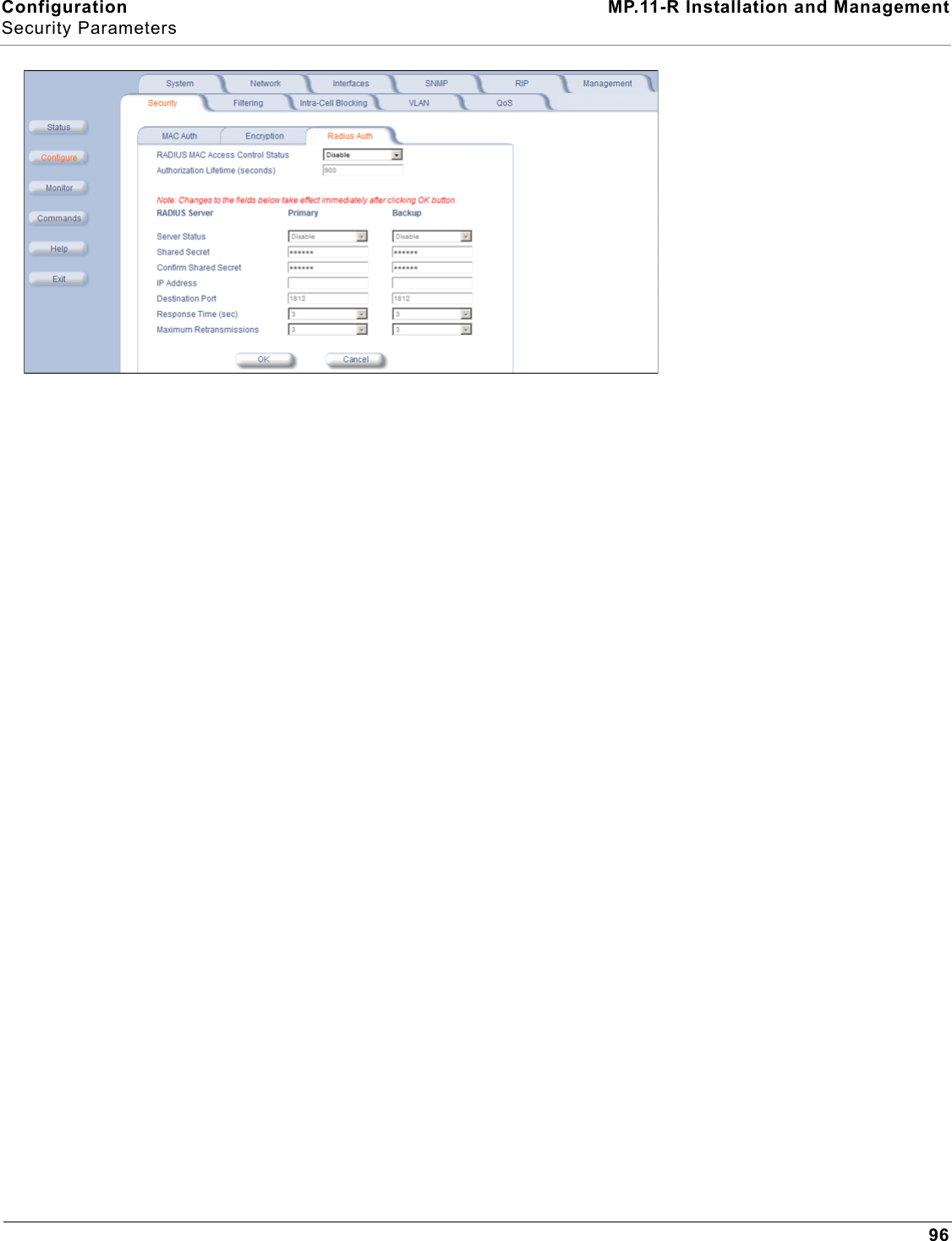 Configuration MP.11-R Installation and ManagementSecurity Parameters96