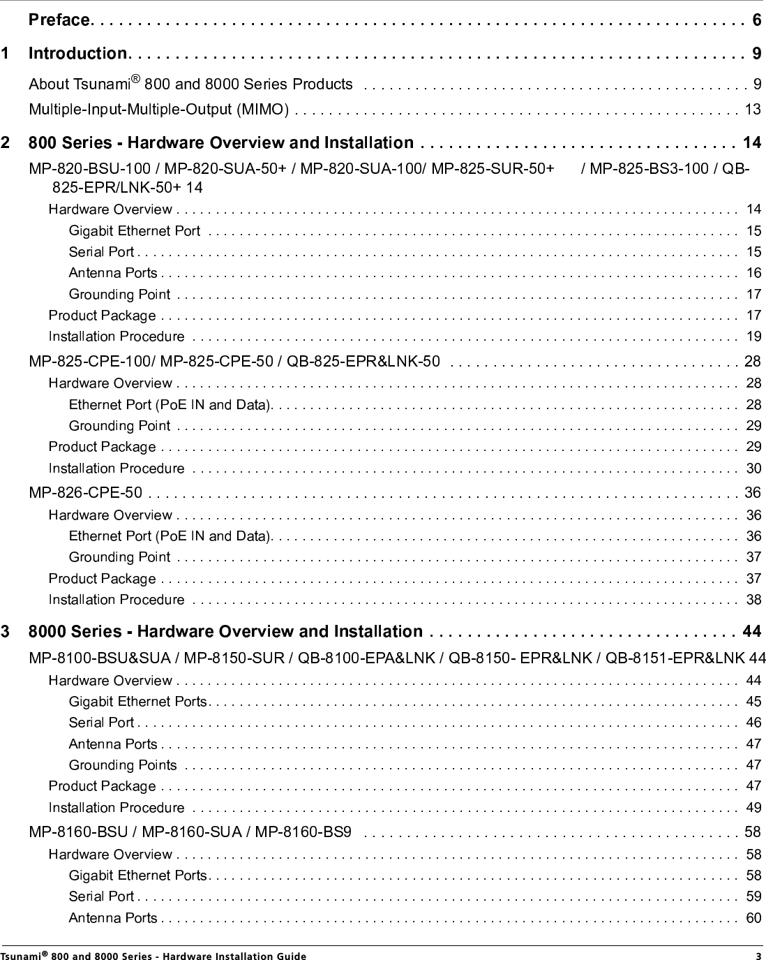  Tsunami® 800 and 8000 Series - Hardware Installation Guide  3