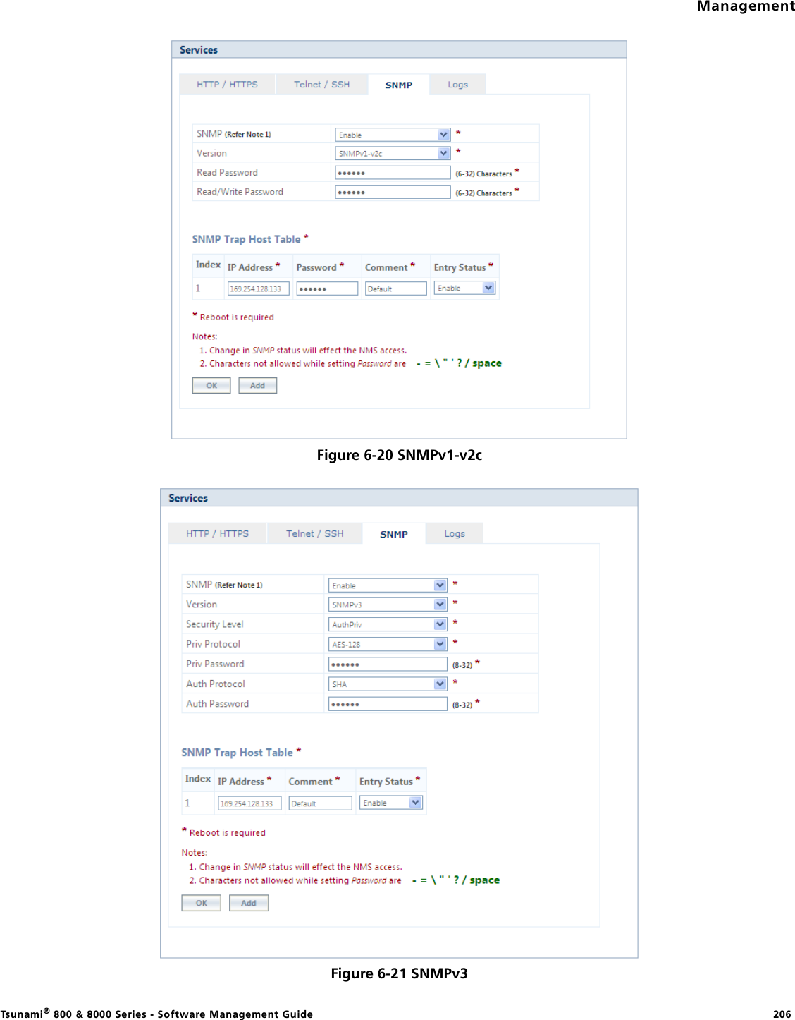 ManagementTsunami® 800 &amp; 8000 Series - Software Management Guide  206Figure 6-20 SNMPv1-v2cFigure 6-21 SNMPv3