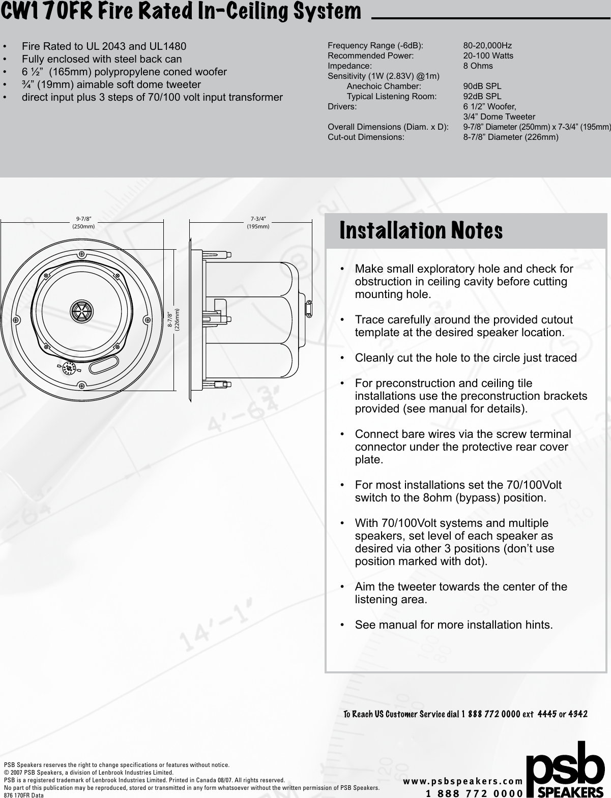 Page 2 of 2 - Psb-Speakers Psb-Speakers-Cw170Fr-Users-Manual-  Psb-speakers-cw170fr-users-manual
