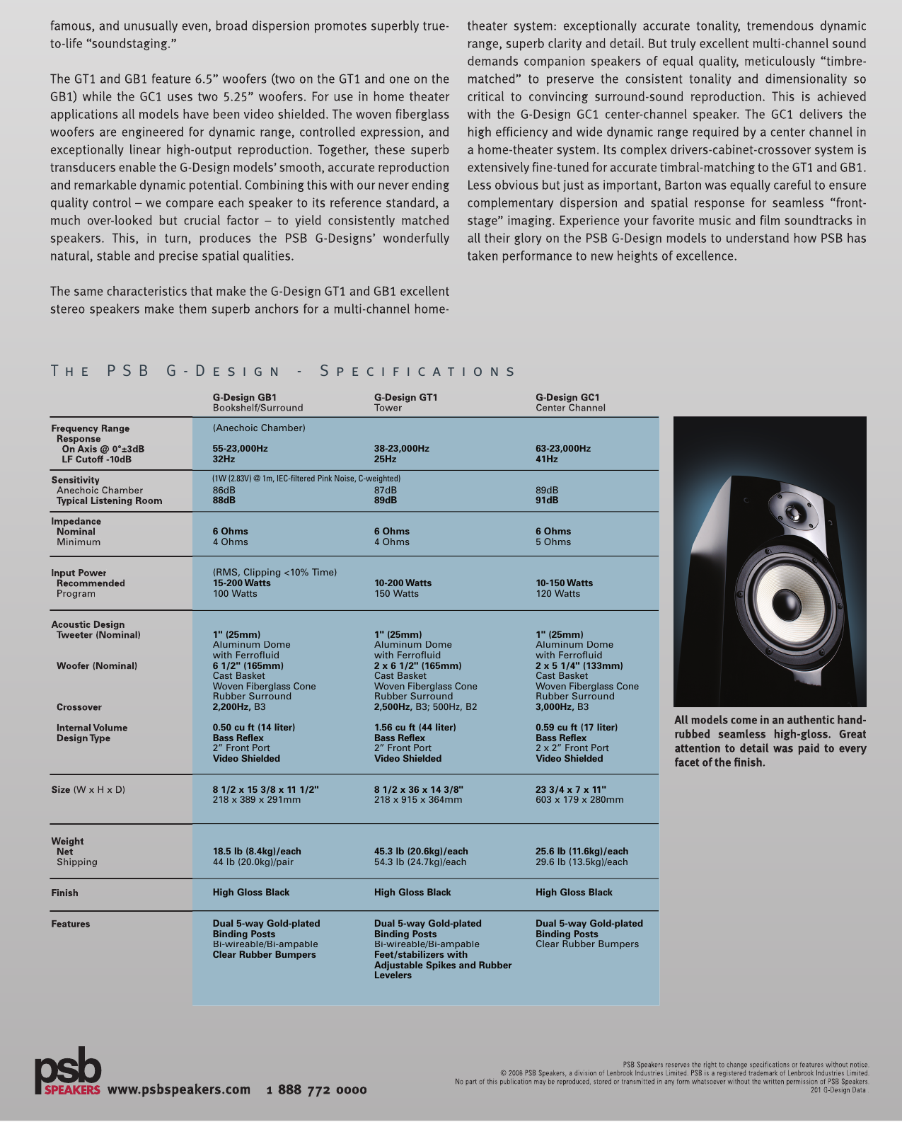 Page 2 of 2 - Psb-Speakers Psb-Speakers-Gb1-Users-Manual- G-Design_single_brochure  Psb-speakers-gb1-users-manual