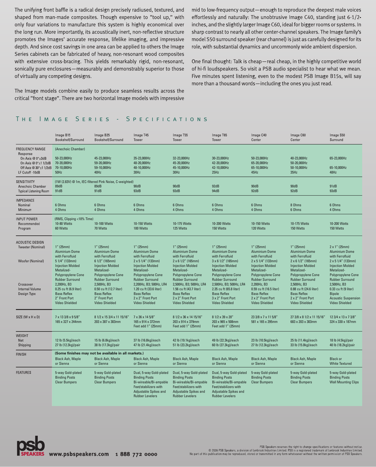 Page 2 of 2 - Psb-Speakers Psb-Speakers-Image-Series-Users-Manual- Image_single_brochure  Psb-speakers-image-series-users-manual