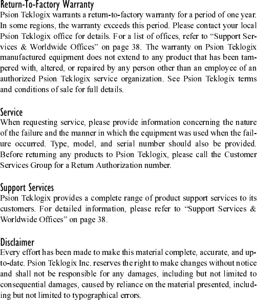 Return-To-Factory WarrantyServiceSupport ServicesDisclaimer