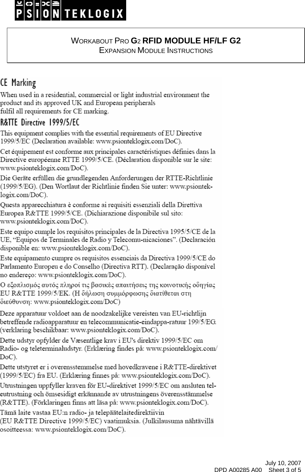 July 10, 2007 DPD A00285 A00    Sheet 3 of 5    WORKABOUT PRO G2 RFID MODULE HF/LF G2  EXPANSION MODULE INSTRUCTIONS     