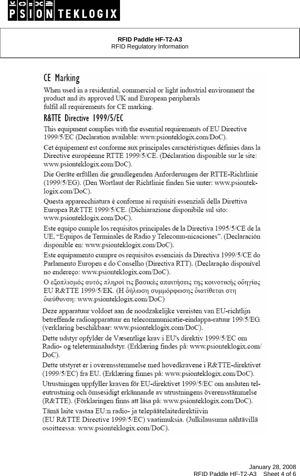 January 28, 2008 RFID Paddle HF-T2-A3    Sheet 4 of 6      RFID Paddle HF-T2-A3 RFID Regulatory Information         