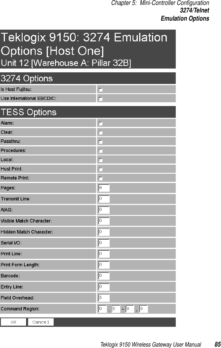 Teklogix 9150 Wireless Gateway User Manual 85Chapter 5: Mini-Controller Configuration3274/TelnetEmulation Options