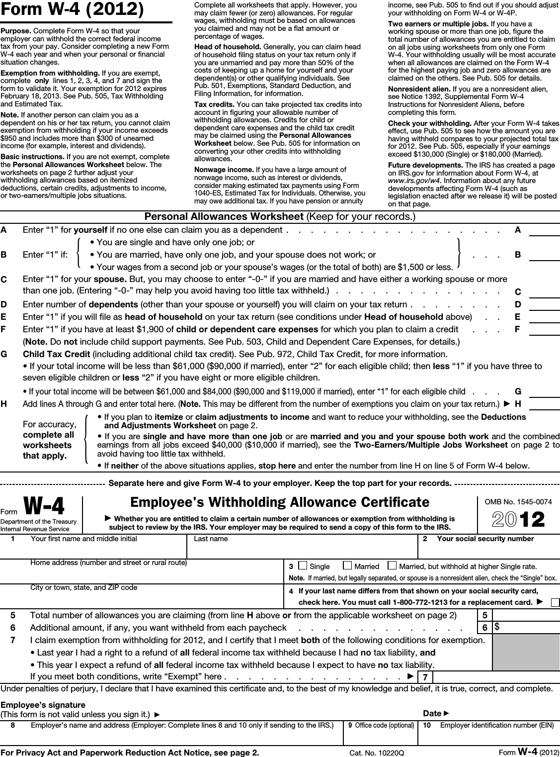 Page 1 of 2 - 10222 2  2012 Form W-4 User Manual
