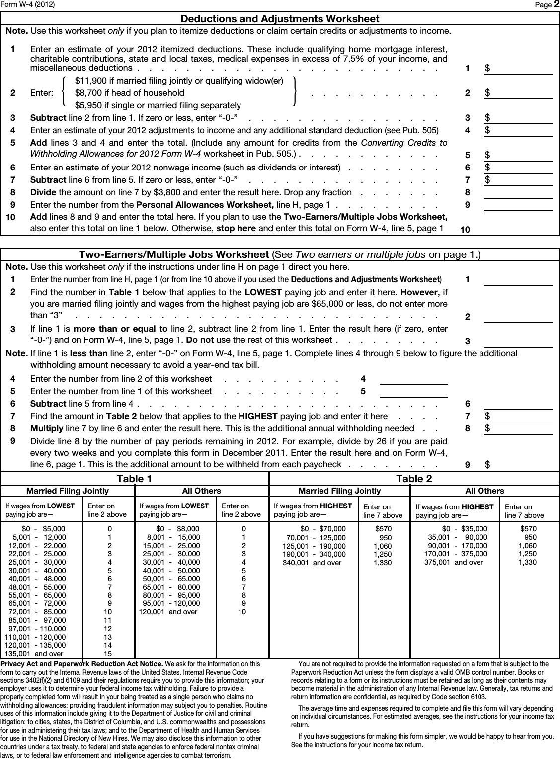 Page 2 of 2 - 10222 2  2012 Form W-4 User Manual