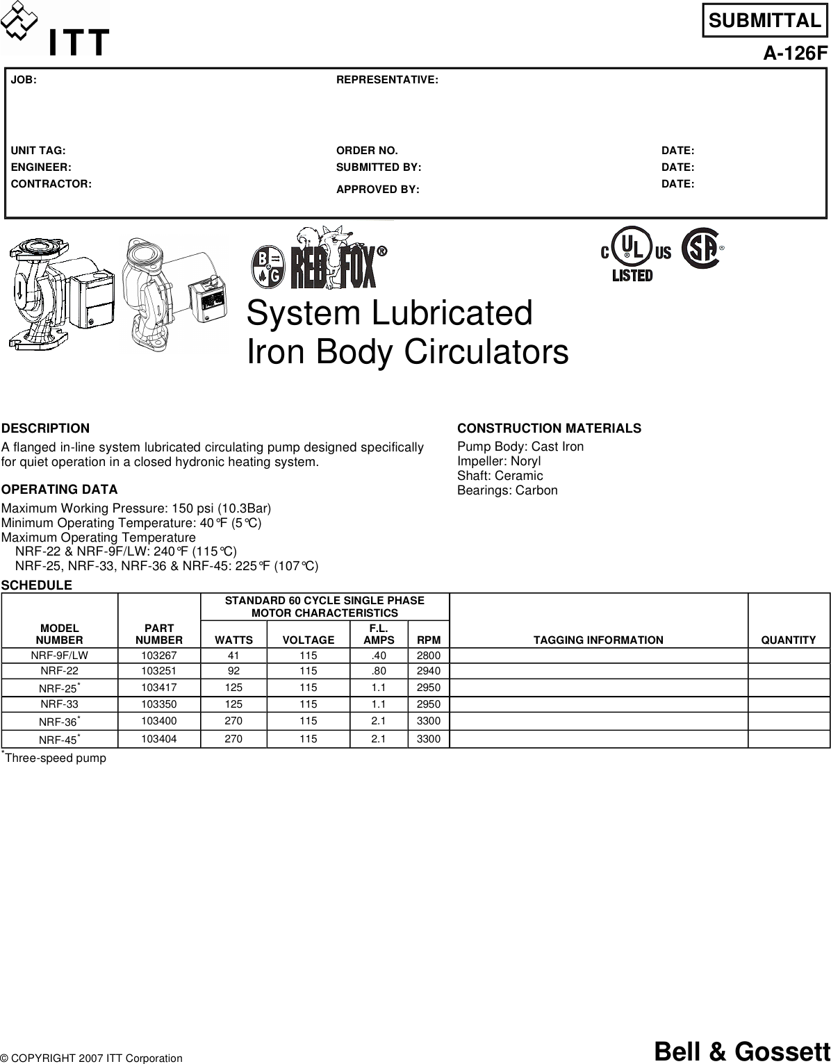 10299 1 B&G 103350 Submittal S User Manual
