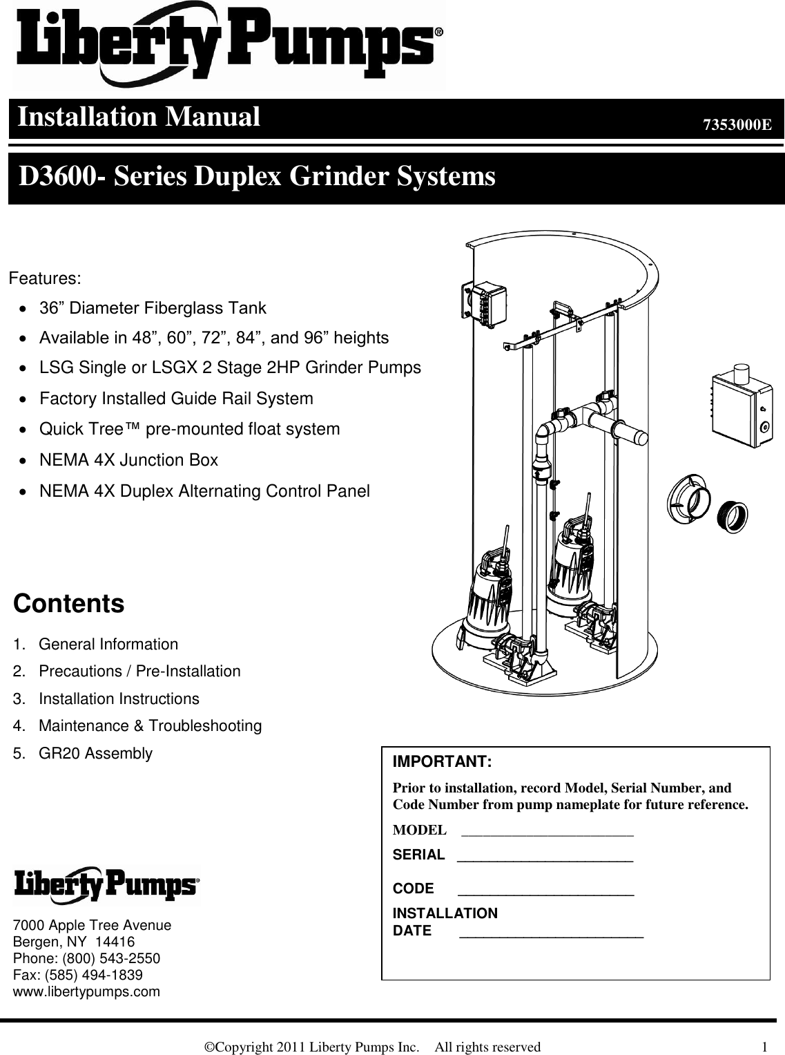Page 1 of 6 - 1221 2 Liberty D3672Lsgx202-48 Instructions Installation Manual User