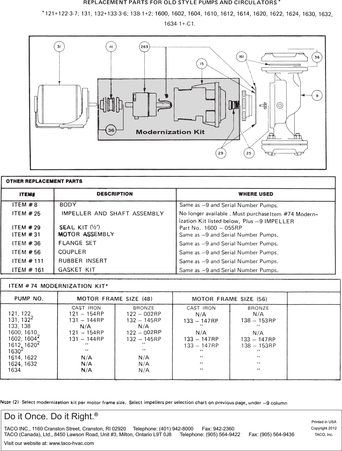 Page 4 of 4 - 12475 2 Taco 1600-205Rp Repair Parts  User Manual