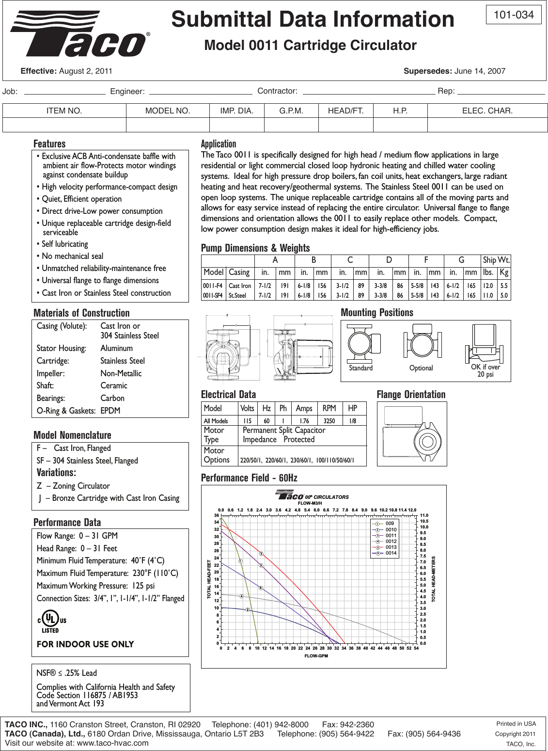 Page 1 of 1 - 12496 2 Taco 0011-F4 Submittal User Manual