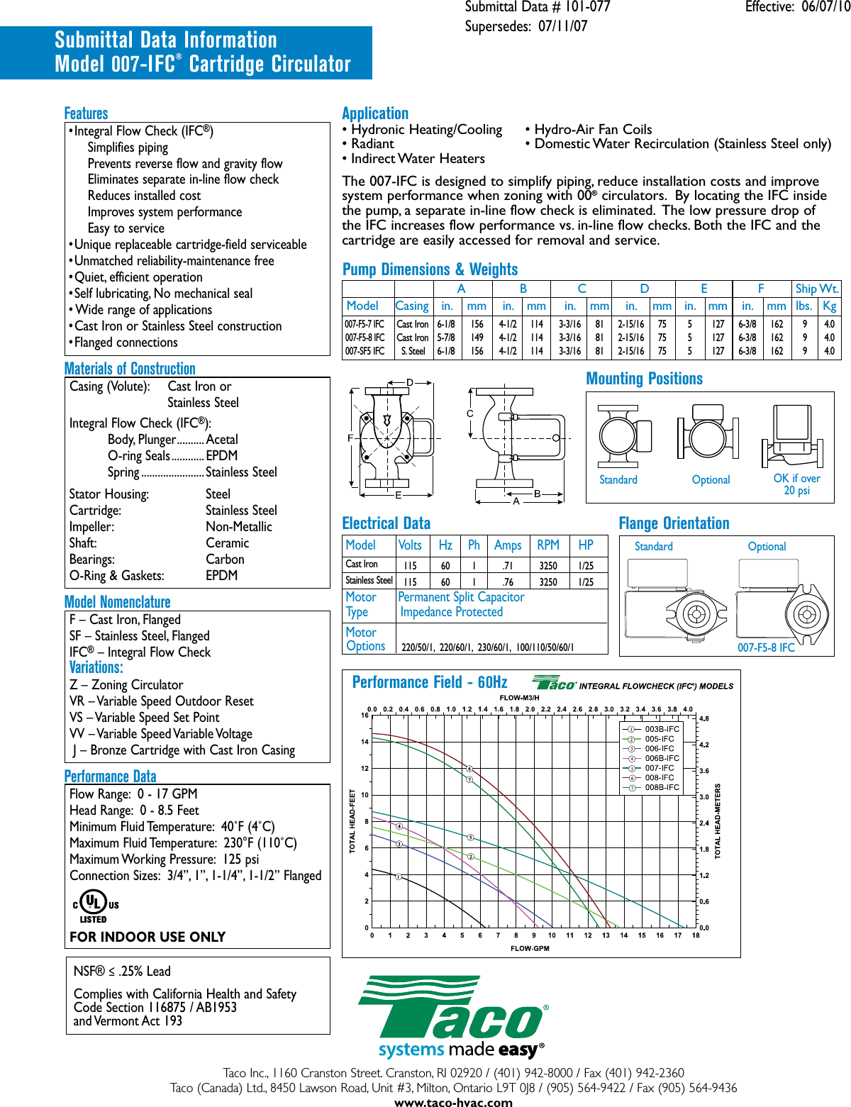 Page 2 of 2 - 12510 1 Taco 007-F5-7Ifc Brochure User Manual