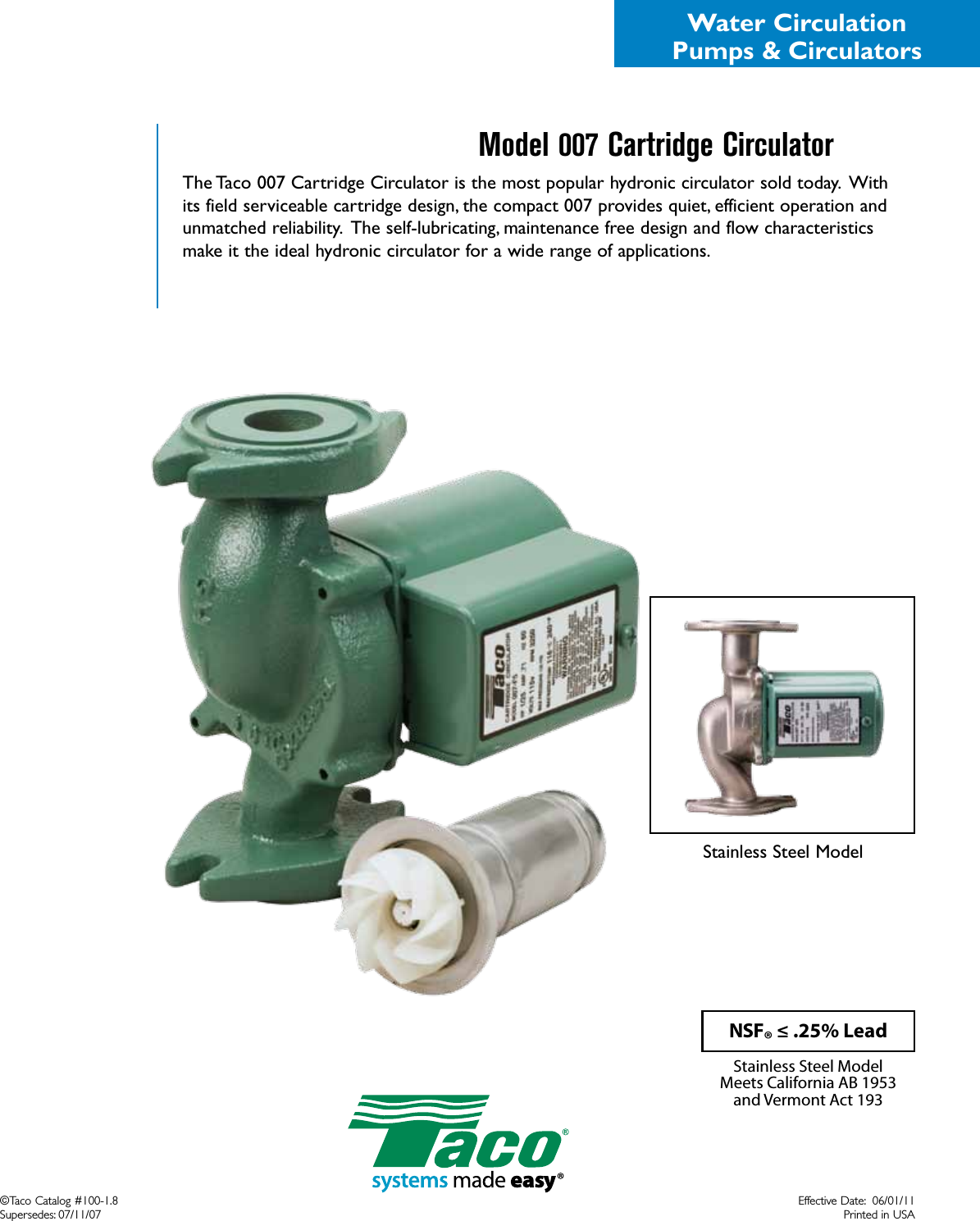 Page 1 of 2 - 12511 2 Taco 007-Sf5 Product Overview User Manual