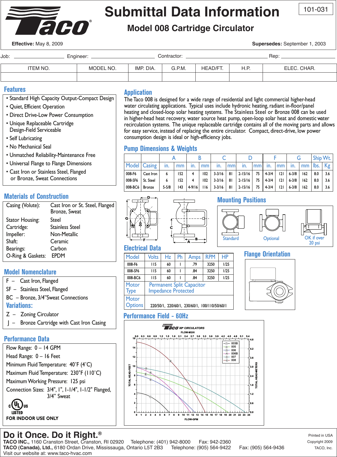 Page 1 of 1 - 12515 2 Taco 008-F6 Submittal User Manual