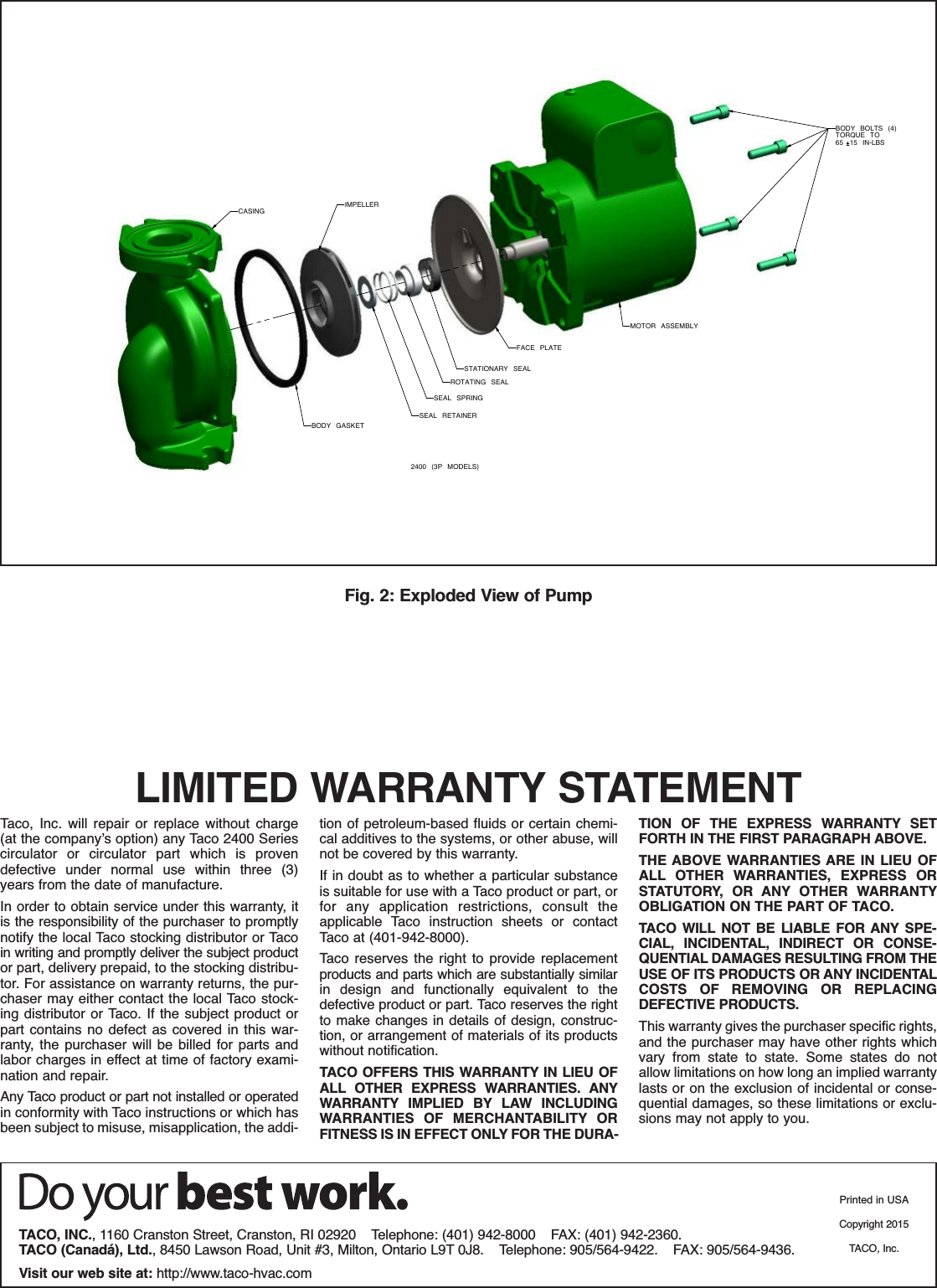 Page 4 of 4 - 12535 3 Taco 2400 High Capacity Circulators Instructions 102-349 WOOD BOILER IN. SH. User Manual