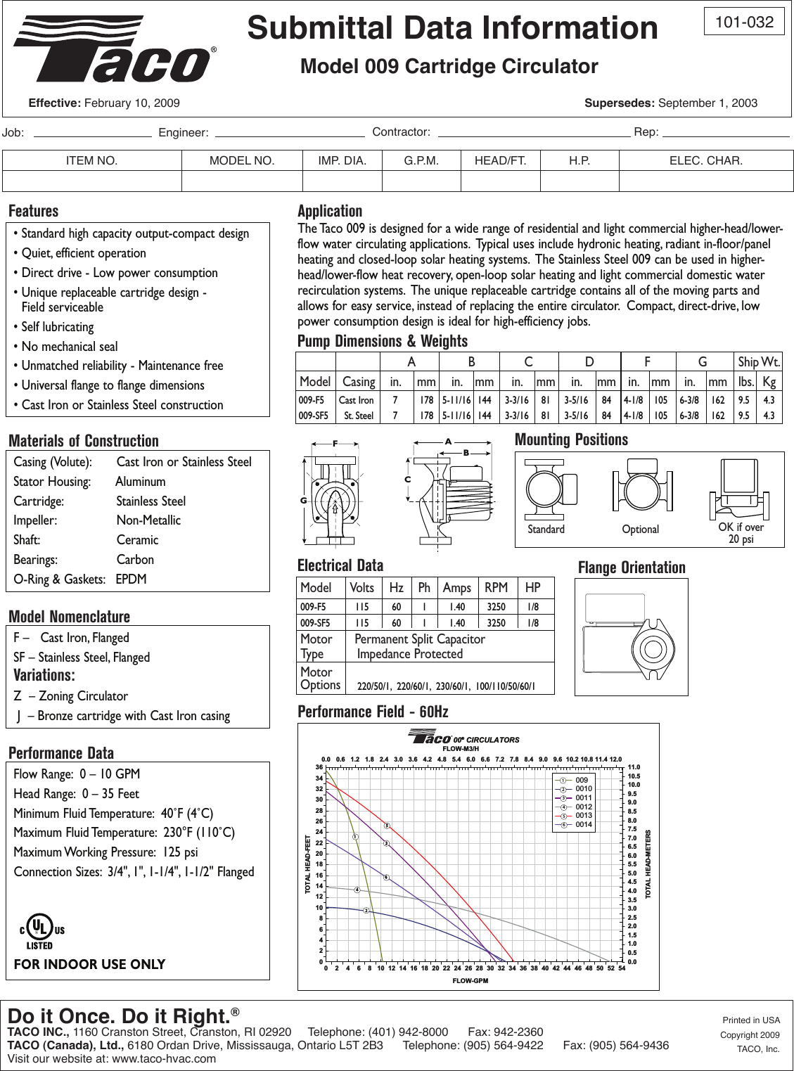 12542 3 Taco 009 Sf5 Submittal User Manual