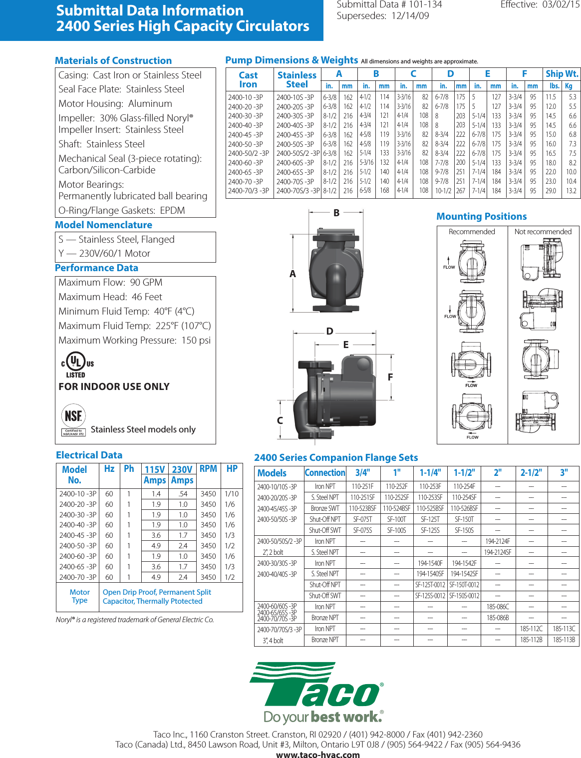 Page 4 of 4 - 12554 1 Taco 2400 High Capacity Circulators Brochure User Manual