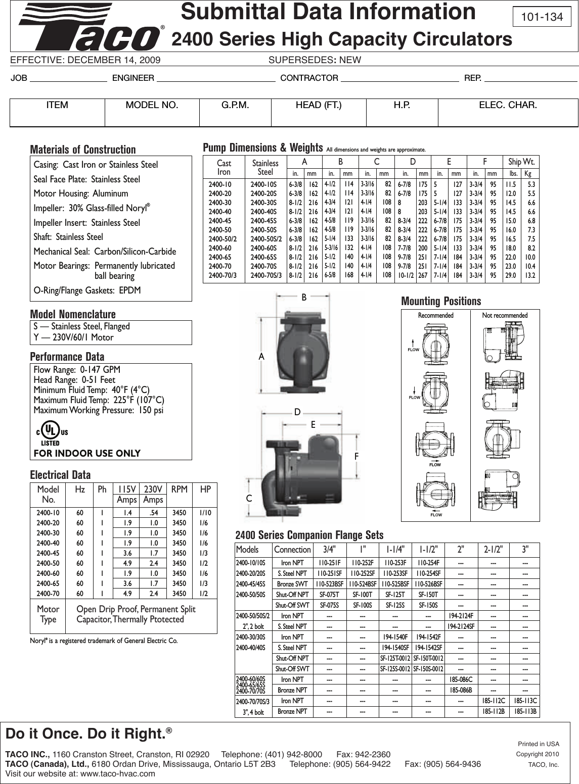 12555 2 Taco 2400 30S Submittal User Manual