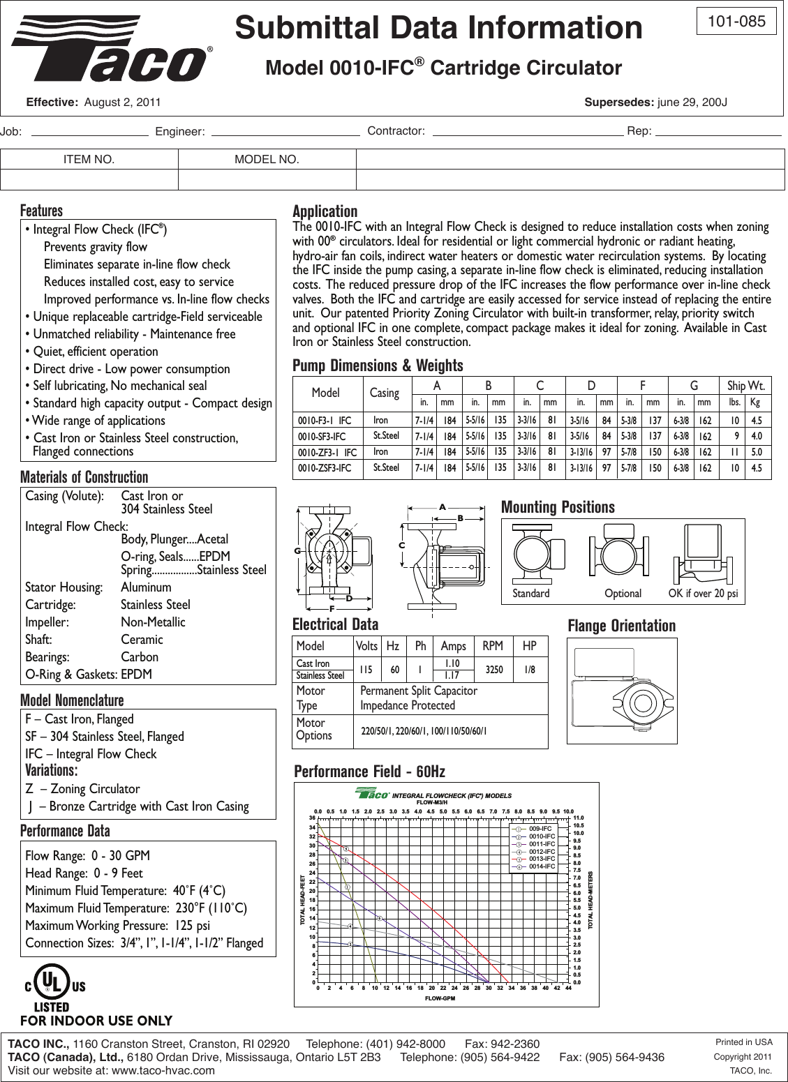 12570 3 Taco 0010 Sf3 Ifc Submittal User Manual