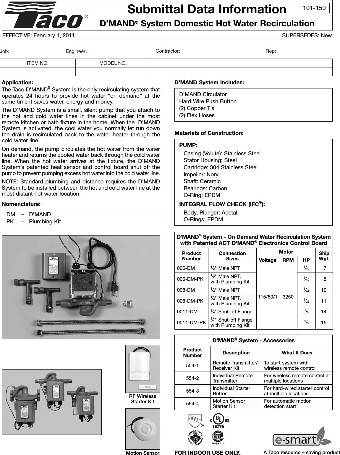 Page 1 of 4 - 12587 3 Taco 0011-Dm-Pk Submittal Z User Manual