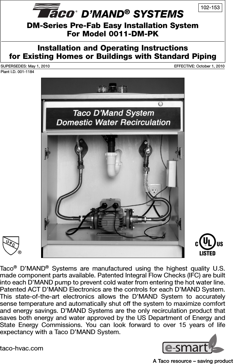 Page 1 of 6 - 12587 4 Taco 0011-Dm-Pk Instructions E-smartLogo User Manual