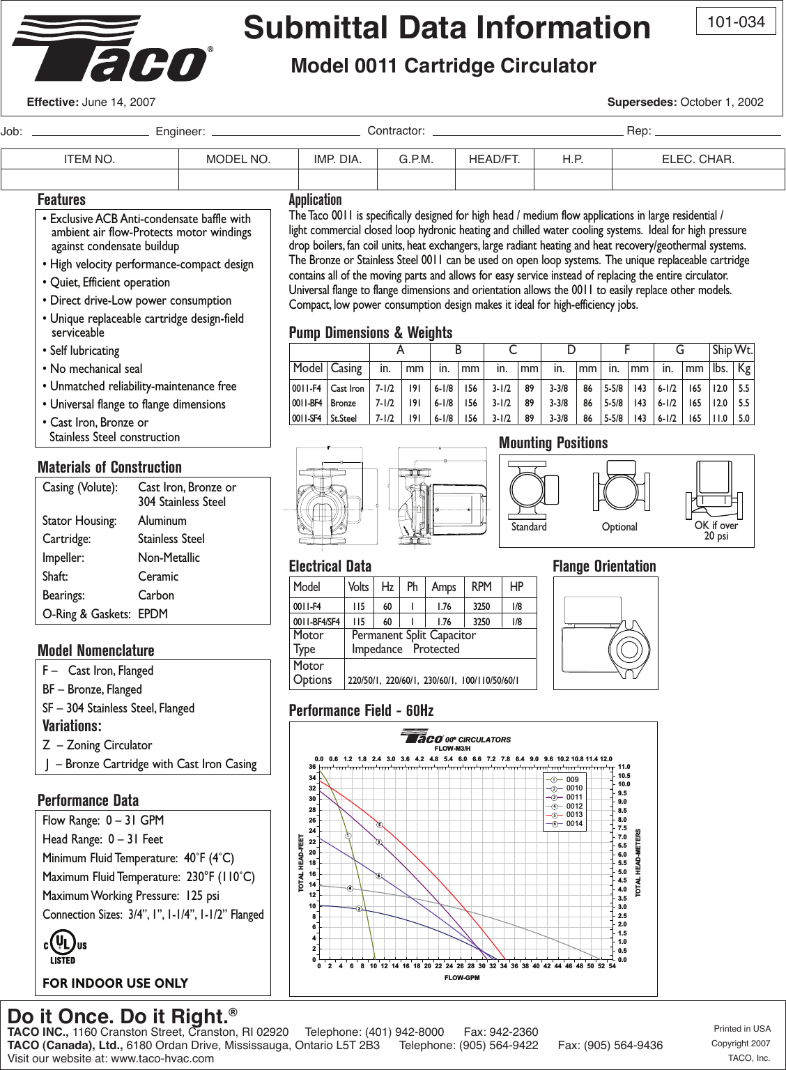 Page 1 of 1 - 12589 2 Taco 0011-Sf4 Product Overview User Manual