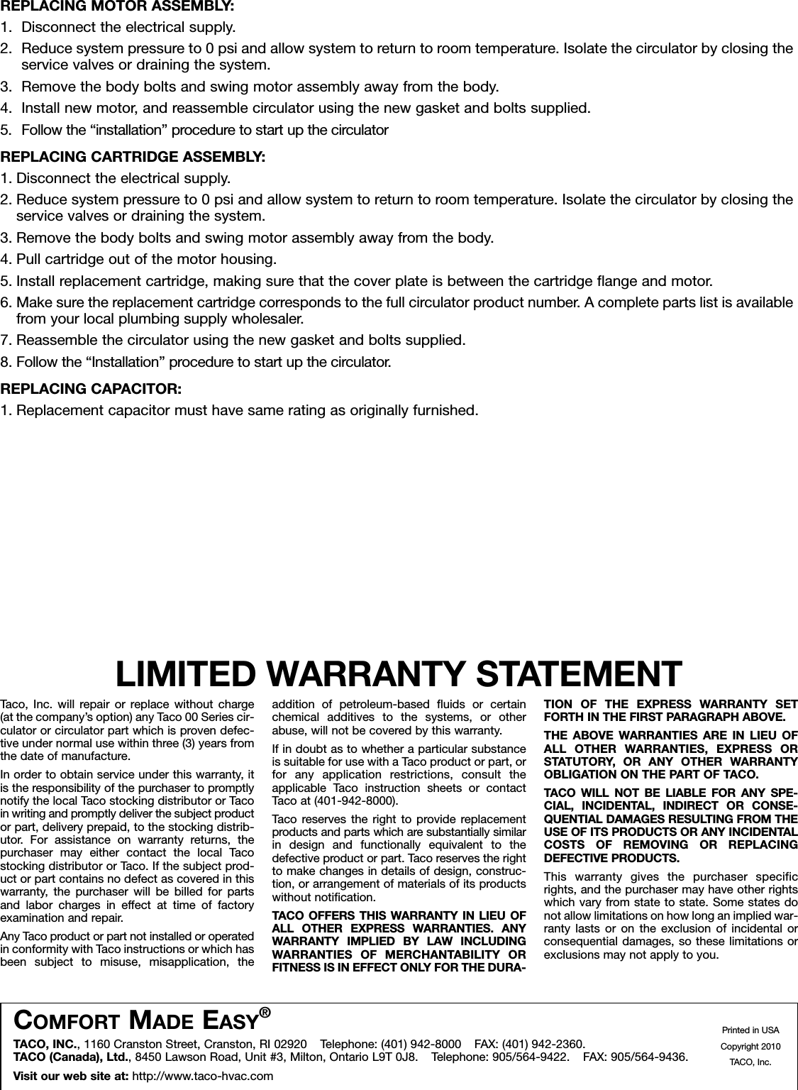 12604 3 Taco 0012 F4 Ifc Instructions Assem1 Sheet1 User Manual