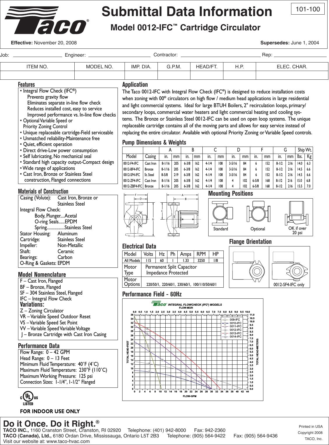 12605 3 Taco 0012 Sf4 Ifc Submittal User Manual