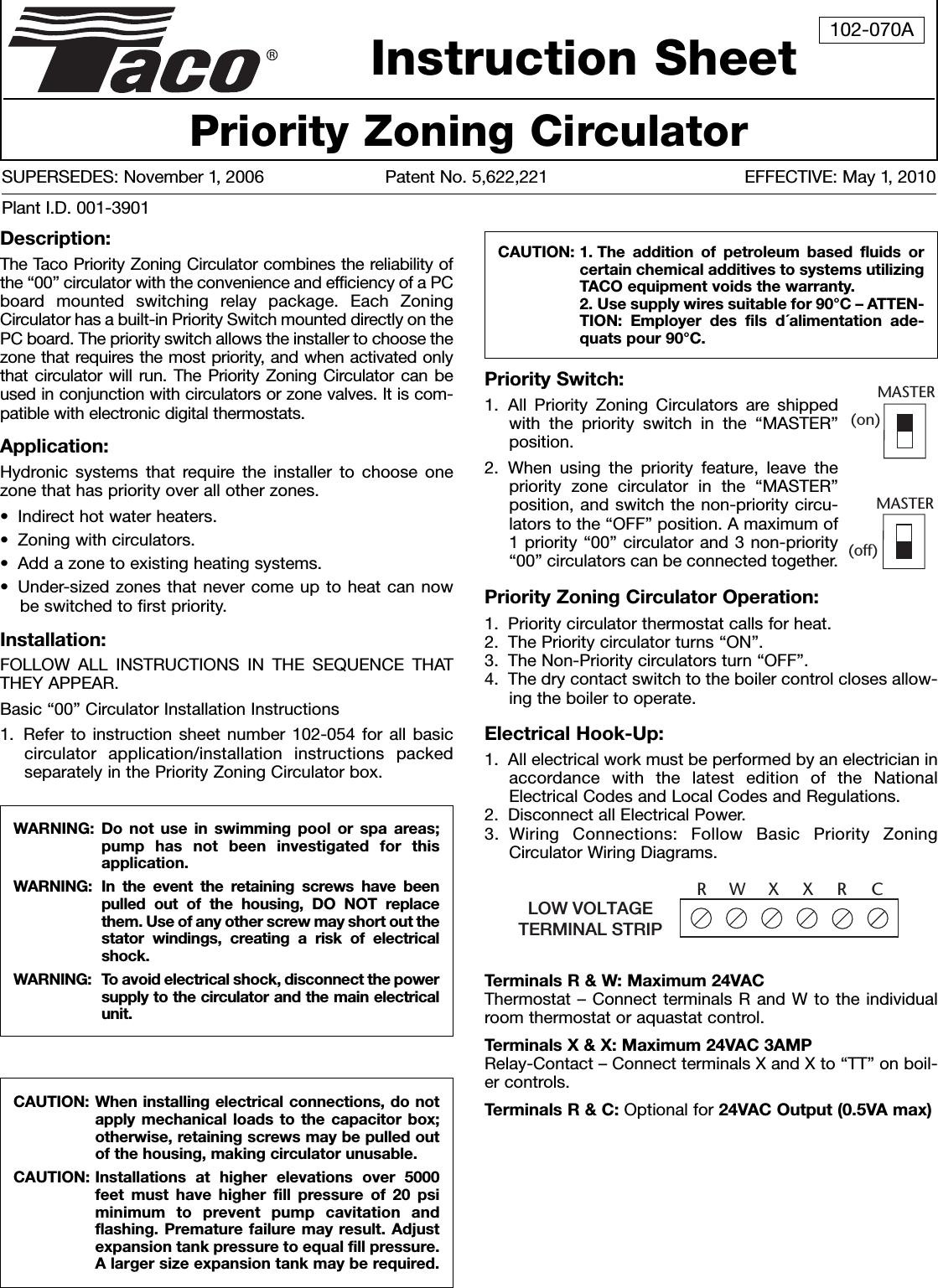 12633 3 Taco 0013 Zsf3 Instructions 102 070A Prior. Zoning Circ. User ...